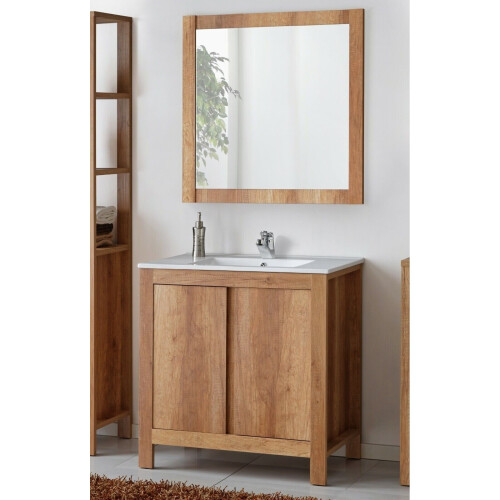 Bathroom Set 800 Vanity Unit + Sink + Wall Mirror Oak Effect Classic