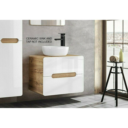 Vanity Countertop Wall Drawer 600 Cabinet White Gloss Oak Effect Arub