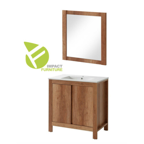Bathroom Set 800 Vanity Unit + Sink + Wall Mirror Oak Effect Classic 1