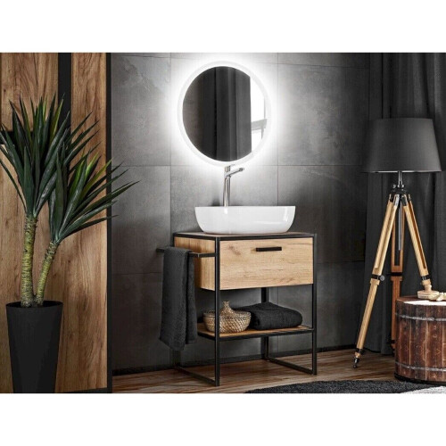 Vanity Unit Drawer Countertop Sink Freestanding Black Oak Effect Loft Brook