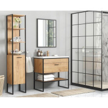 Bathroom 600 Vanity Unit Sink Tall Cabinet Loft Black/Oak Effect Brook