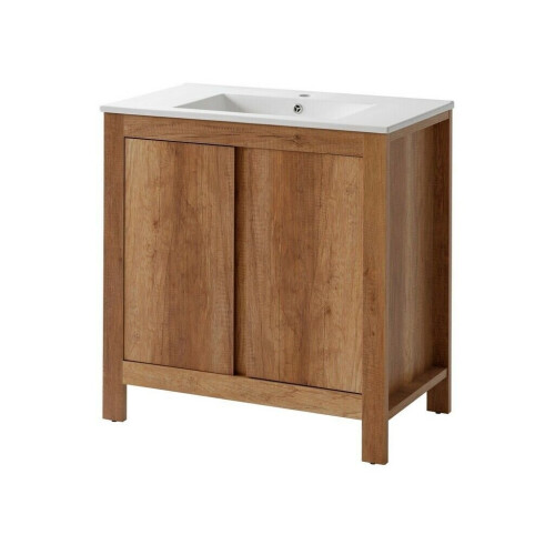 Bathroom Set 800 Vanity Unit + Sink + Wall Mirror Oak Effect Classic 2