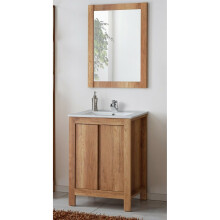 Bathroom Vanity Unit 600mm Sink Wall Mirror Set Oak Effect Classic