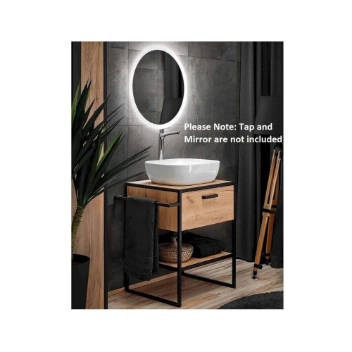 Vanity Unit Drawer Countertop Sink Freestanding Black Oak Effect Loft Brook 1