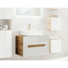 Countertop 800 Vanity Unit  Wall Bathroom Cabinet with Drawers White Gloss Oak Arub