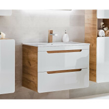 Vanity Unit 600mm Sink Wall Drawer Cabinet + Basin White Gloss Oak Arub
