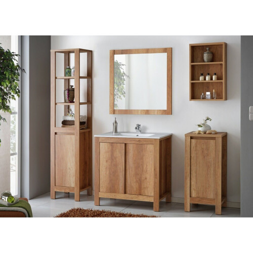 Bathroom Vanity Unit 2 Door 800 Sink Cabinet Oak Effect + Basin Classic 2