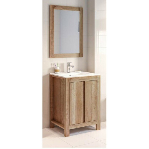 Bathroom Vanity Unit 600mm Sink Wall Mirror Set Oak Effect Classic 1