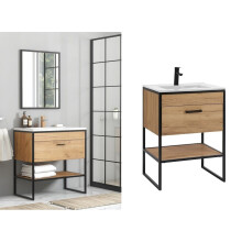 Vanity Unit Basin Freestanding Black/Oak Effect Loft Industrial Brook