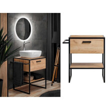 Vanity Cabinet Countertop Sink Unit Black Metal Oak Effect Loft Brook