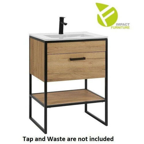 Vanity Unit Basin Freestanding Black/Oak Effect Loft Industrial Brook 1
