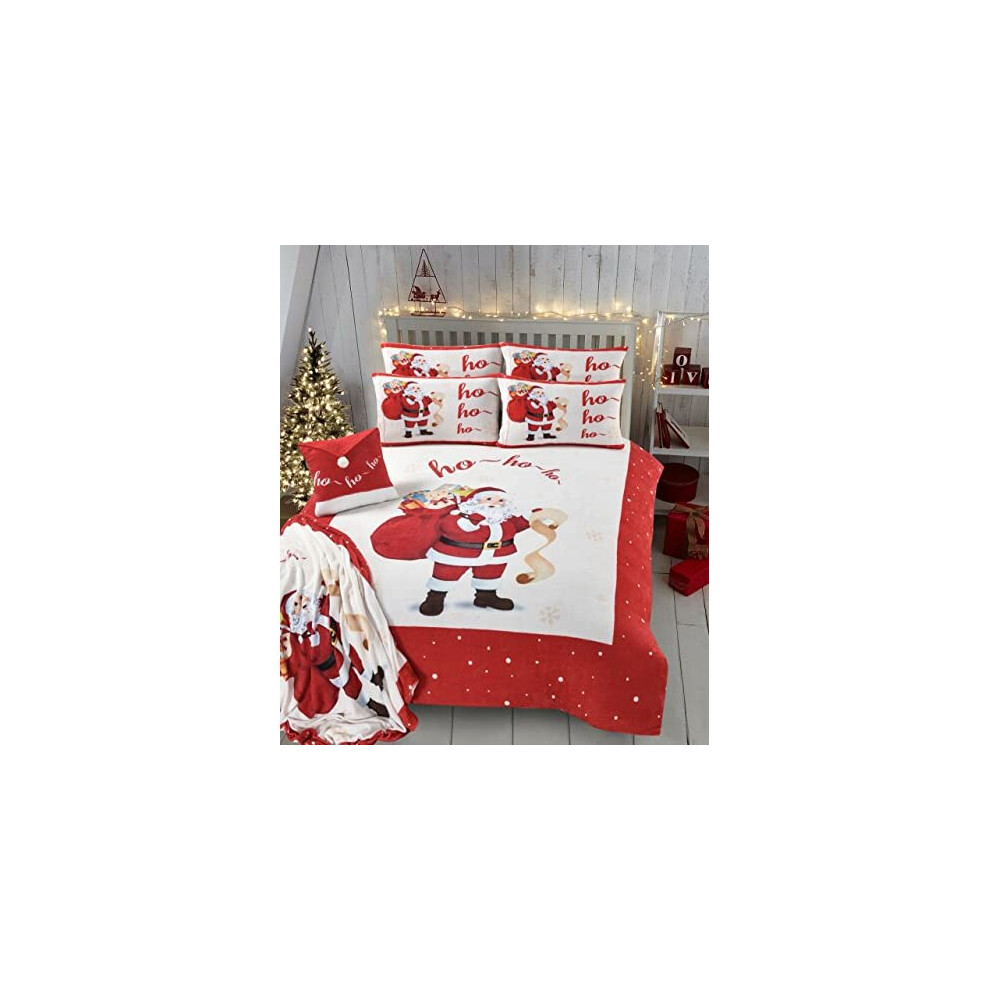Olivia Rocco Santa Teddy Duvet Cover Set Xmas Father Christmas Soft Fleece Easy Care Warm Winter Printed Super Soft Quilt Bedding Bed Sets With