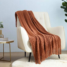CREVENT Farmhouse Knit Throw Blanket for Couch Sofa Chair Bed Home Decoration, Soft Warm Cozy Light Weight for Spring Summer (127cmX152cm Caramel )