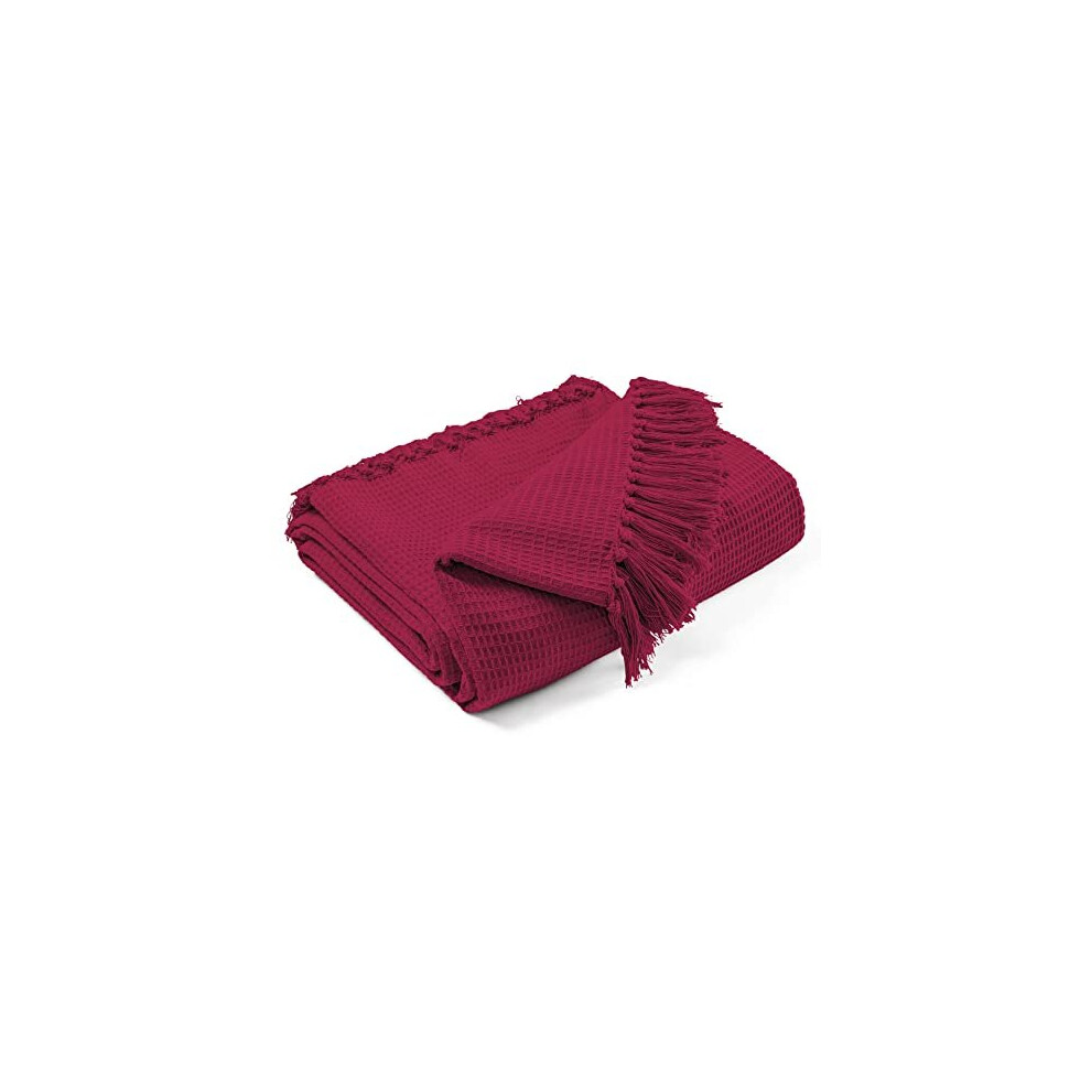 EHC Waffle Cotton Woven King Size Sofa Throw 3 Seater Sofa/ Chair/ Double Bed, 228 x 254 cm, Wine