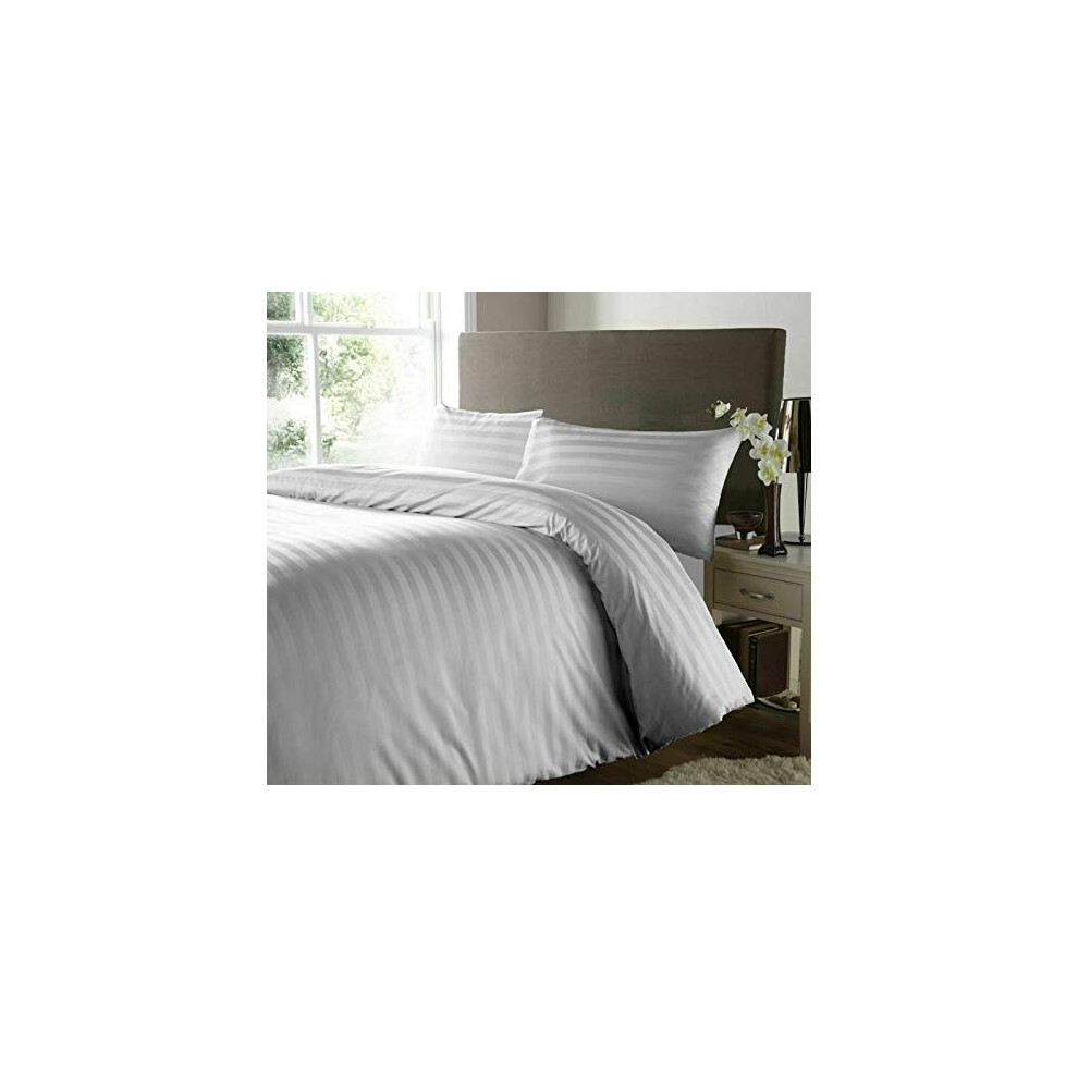 Hanfords Satin Stripe 400 Thread Count 100% Egyptian Cotton Duvet Cover Bedding Set Hotel Quality With Pillowcases 400TC (Grey Silver, Single)