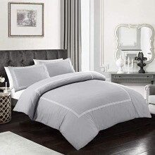 My Home Store Duvet Cover Hotel Quality 200TC Bedding Set Duvet Sets Soft Breathable 100% Poly Cotton Quilt Cover with Pillowcases (Grey, Super King)