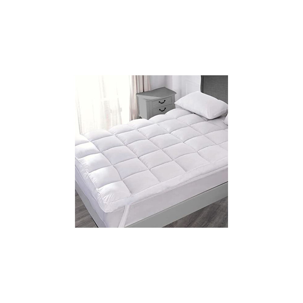 VL Mattress Topper King Size 10cm Thick Microfiber Quilted Fluffy and Soft Mattress Protector with Strong Corner Straps for Firm Grip WHITE (10cm