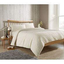 Olivia Rocco Teddy Fleece Duvet Cover Set Super Soft Warm Cosy Quilt Covers Bedding Sets With Pillowcases, Cream Single