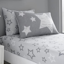 LJ Kids Children Adults Fitted Sheet Set Easy Care Printed Matching Sheet Set (Double Fitted Sheet Set, Super Stars Grey)