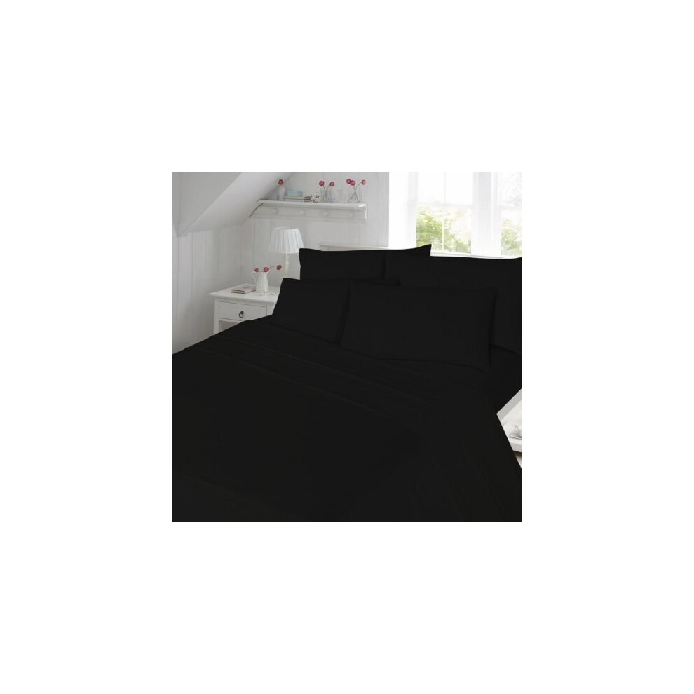 Artistic Fashionista 100% Brushed Cotton Plain Colour Flannelette Flat Sheet ? Single, Double, King, Super King Size (Super King, Black)-image-OPC-PB9VNZY-NEW