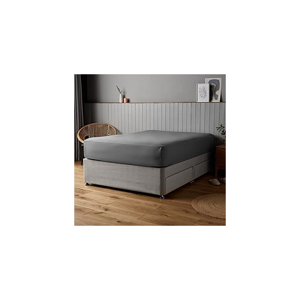 Silentnight Supersoft Collection Charcoal King Fitted Sheet. Super Soft and Easy Care No-Iron Luxury Linen Bottom Bedsheet - Elastic Hem to Snugly Fit