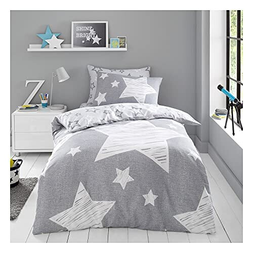 FAIRWAYUK Star Bedding Single Bed Printed Grey Duvet Cover Sets with Matching Pillowcase Ultra Soft Reversible Boys Quilt Covers Machine Washable on OnBuy