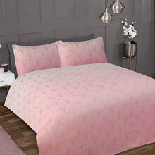 Sleepdown Ombre Metallic Deco Blush Pink Scallop Luxury Soft Cosy Easy Care Duvet Cover Quilt Bedding Set with Pillowcases - Super King (260cm x