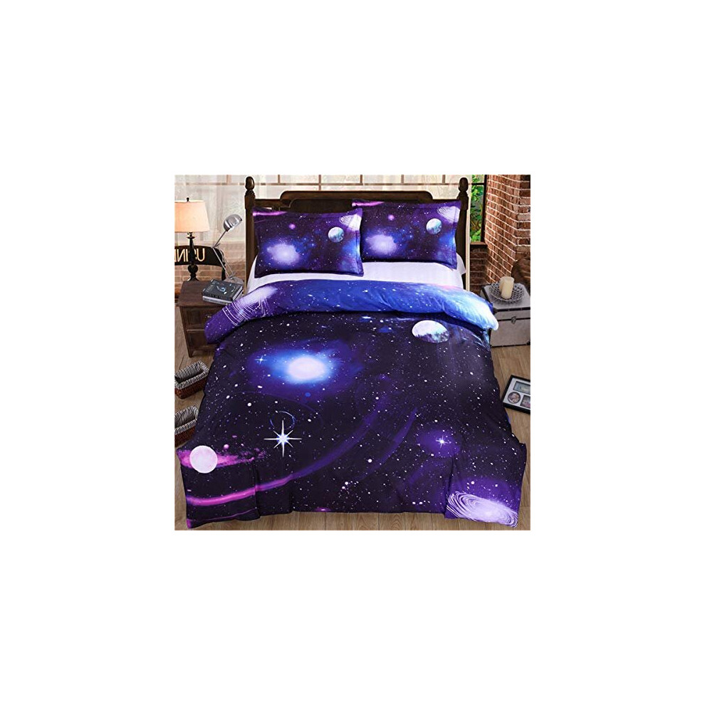 Galaxy Duvet Cover Single Reversible Universe Moon Printed Bedding Set Soft Microfiber Quilt Cover with Zipper Closure for Bedding Decro