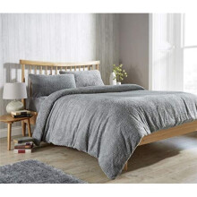 Rohi Grey Luxury Soft Teddy Fleece Duvet Cover Set ? Thermal Warm Fluffy Duvet Cover with Matching Pillow Cases ? Anti Allergy Teddy Bear Bedding,