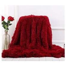Super Soft Long Shaggy Throw Blanket, Elegant Cozy Faux Fur Decorative Throw Blanket for Couch Chair & Bed (Wine Red, 130 x 160cm)