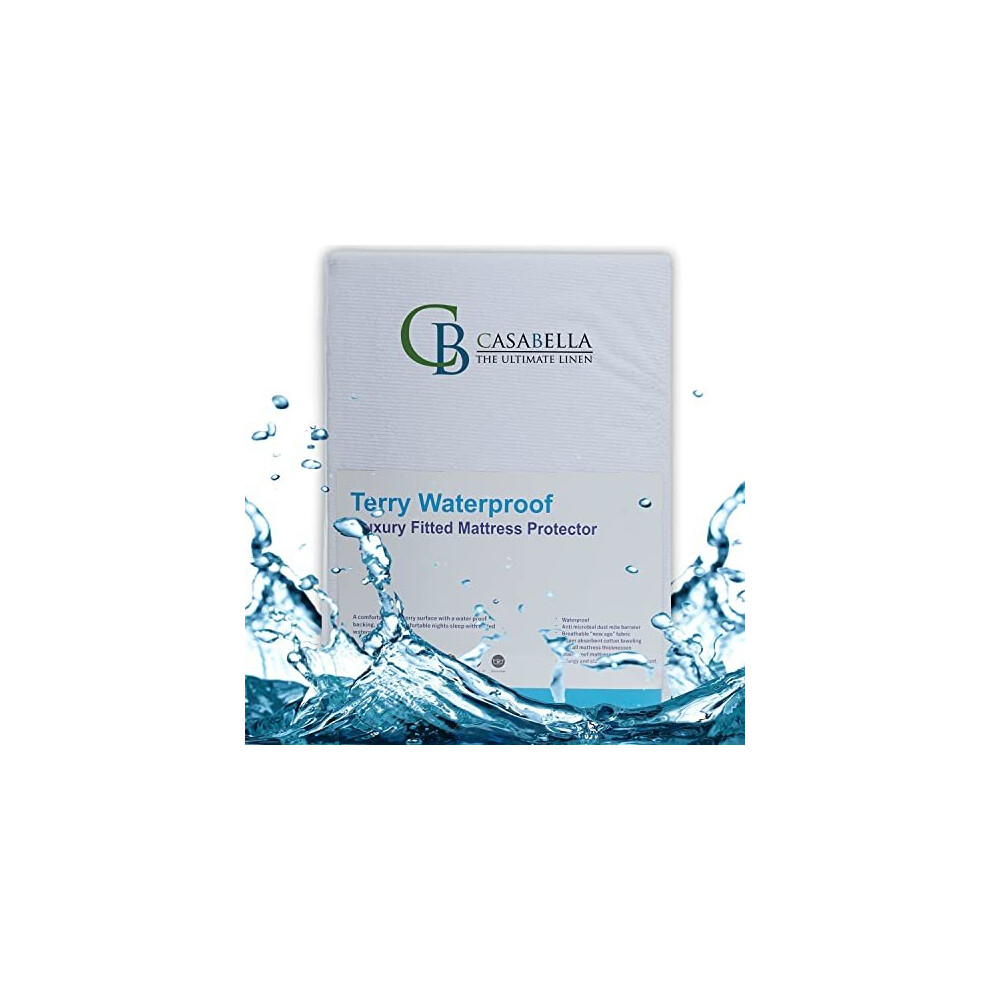 Cb Casabella Casabella New Waterproof Terry Towel Matress Protector 12" Fitted Bed Cover Polycotton Mattress Protectors (Double, Waterproof) - Image 2