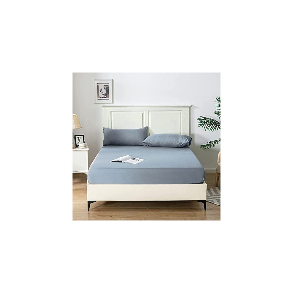 Good Nite Fitted Sheet Bed Sheets 25CM Extra Deep Super King, Gray Blue - Image 3