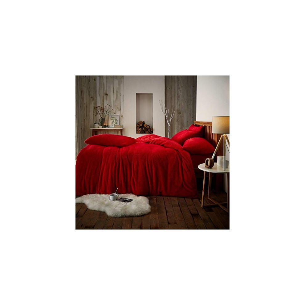 Sleep&Snuggle Luxurious Teddy Fleece Duvet Cover with Pillow Case Super Soft Warm and Cosy (Red, King Duvet Set)