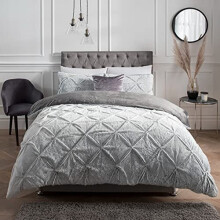 Sleepdown Ruched Diamond Faux Fur Fleece Thermal Warm Cosy Super Soft Duvet Cover Quilt Bedding Set with Pillow Case - Single (135cm x 200cm) - Grey