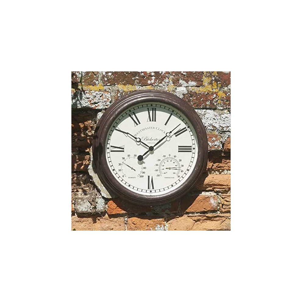 Bickerton Vintage Style Wall Clock & Thermometer 15" Indoor Outdoor