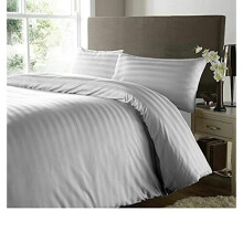 Rayyan Linen Satin Stripes Duvet Cover Set Satin 100% Egyptian Cotton 400 Thread Count Luxury Hotel Quality with Pillowcases (Grey Silver, Double)