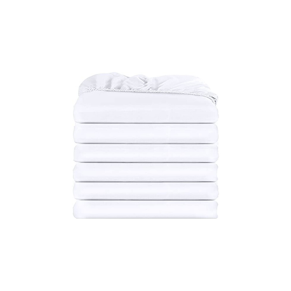Utopia Bedding Fitted Sheet (Pack Of 6) - Deep Pocket - Easy Care Soft Brushed Microfibre Fabric - Shrinkage And Fade Resistant (Double, ) White