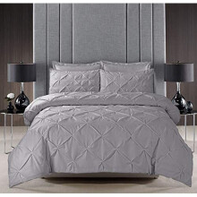 Pinch Pleat PINTUCK Duvet Cover Set Bedding With Pillow Cases Hand Made Cotton Blend (Silver, Super King Size)