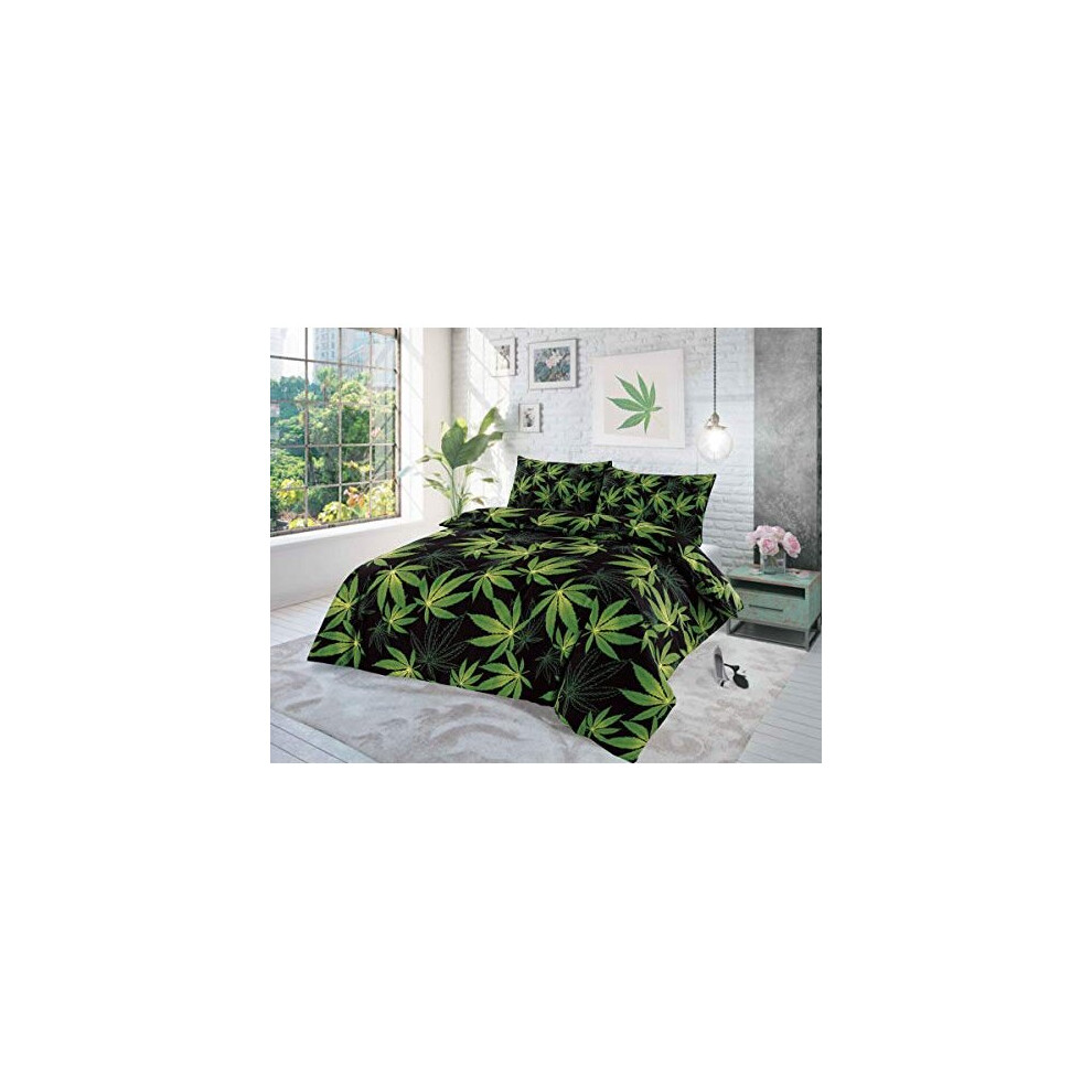 EHD Cannabis Leaf Pattern Luxurious Modern Style Duvet Cover Sets Reversible Bedding Sets NZ (Black/Green, Single Duvet Set)