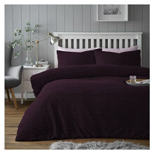 Lions Teddy Fleece Bedding - Ultra Soft Fluffy Single Duvet Cover Set with Pillowcase, Cuddly Thermal Warm Plain Quilt Covers, Chunky Rib, Purple,