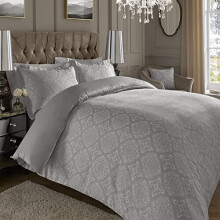 ED Luxury 600 Thread Count Jacquard Duvet Cover 3 Piece Set | Super Soft Cotton Rich & Warm Bedding | Damask Pattern Quilt Cover (Double, Silver