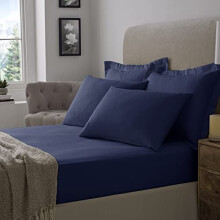 100% Brushed Cotton Flannelette 25CM/10" Fitted Sheet | Luxury Warm Flannel Fitted Sheets / Pillowcases (Navy, Super King)