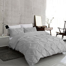 EHD Pintuck Luxurious Diamonds Style Duvet Cover Sets Cotton Rich Quilt Cover Sets Super Soft Bedding Sets (Silver, Super King Size)