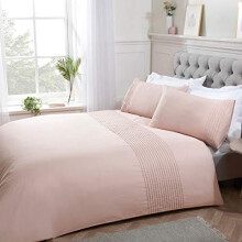 Sleepdown Pintuck Pleated Striped Panel Blush Pink Luxury Easy Care Soft Cosy Duvet Cover Quilt Bedding Set with Pillowcase - Single (135cm x 200cm)