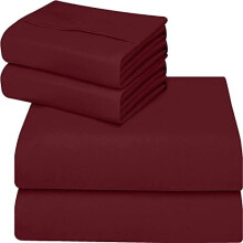 ComfyWell Single Fitted Sheet - Burgundy Bedding Deep Pocket 14 inch (35 cm) - Soft Brushed Microfibre Fabric Bed Sheets- Shrinkage and Fade