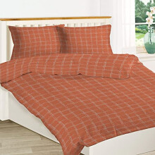 Sways Cotton Single Duvet-Cover-Sets Orange, Nordic Check-Design Bedding-Set with Smart White Zipper Closure, Plain Weave Cotton 140cm x 200cm + 50cm