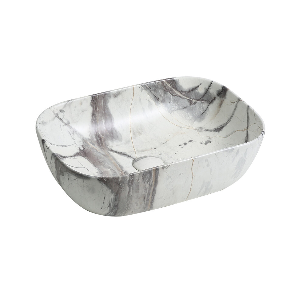 7840 Ceramic Oblong Countertop Basin in White Marble Effect