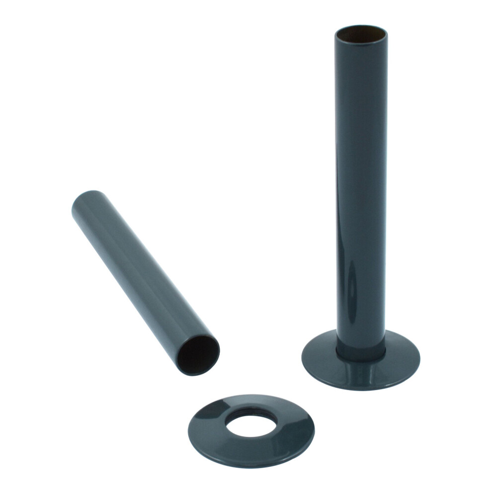 (Anthracite) 180mm Radiator Valve Pipes and Collars Easy Fit Packs Plumbing Tubes Brass