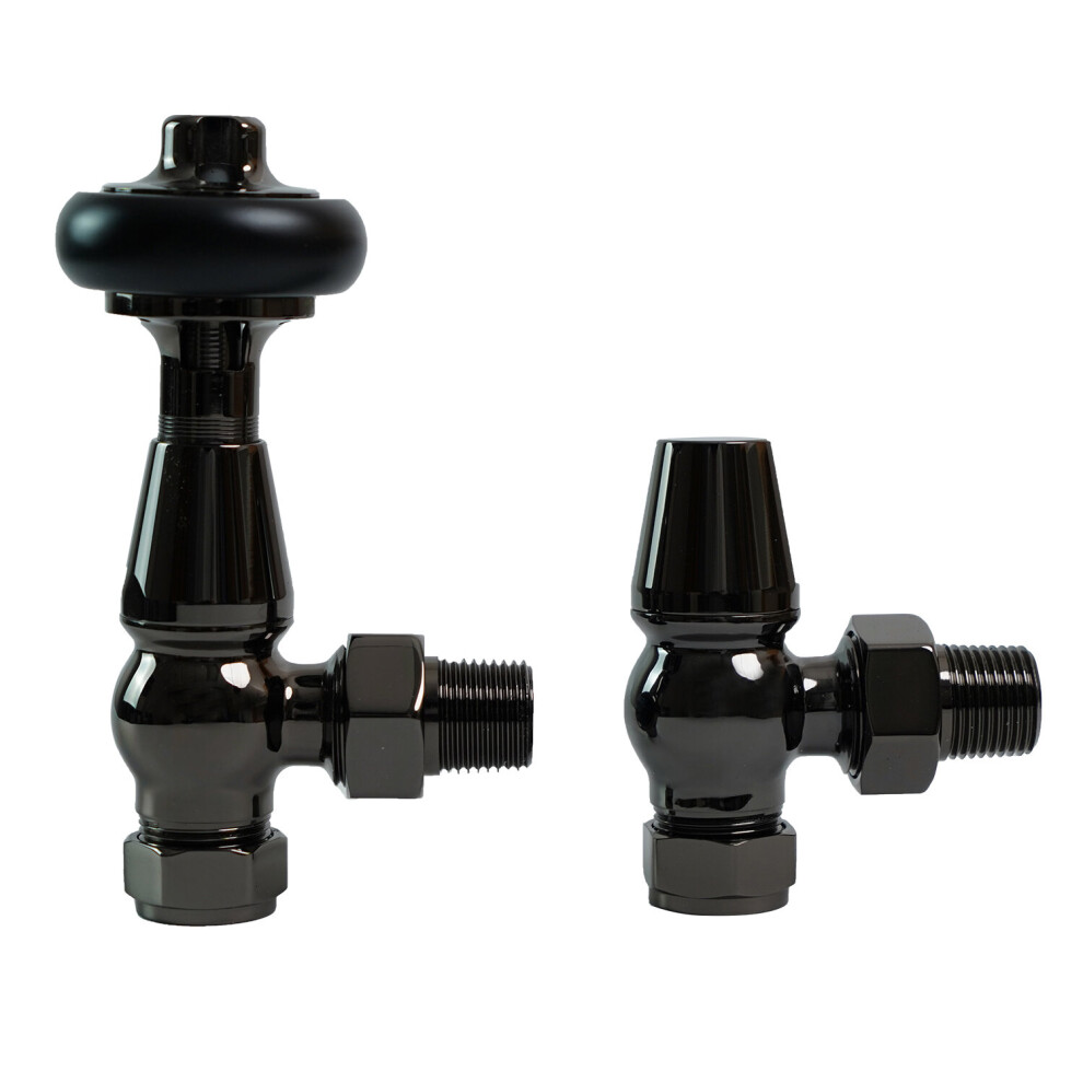 (Black Nickel) Traditional Antique Design TRV Thermostatic Brass Angled Radiator Valves Pair