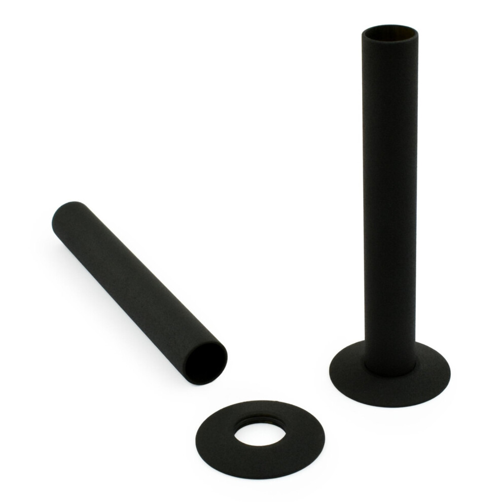 Nrg (Black) 180Mm Radiator Valve Pipes And Collars Easy Fit Packs Plumbing Tubes Brass Black